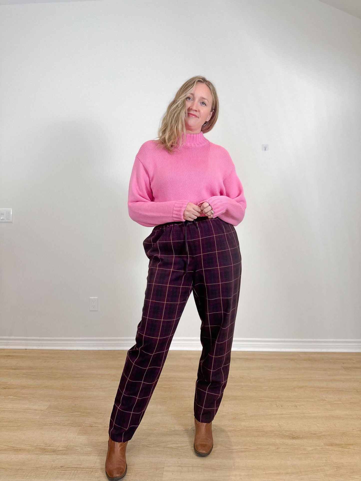 Wilfred Soleste Maroon Plaid Drawstring Pants (Size L)