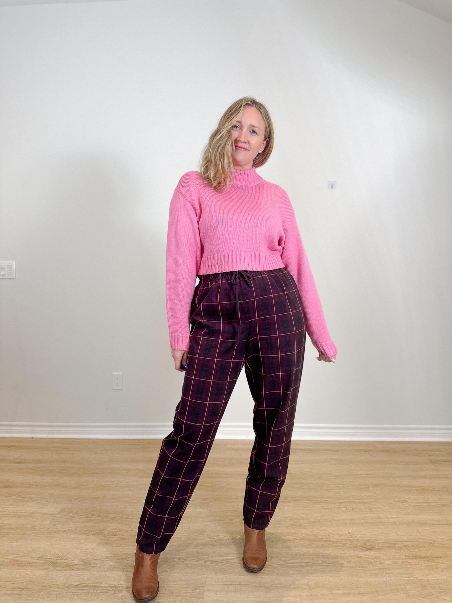 Wilfred Soleste Maroon Plaid Drawstring Pants (Size L)