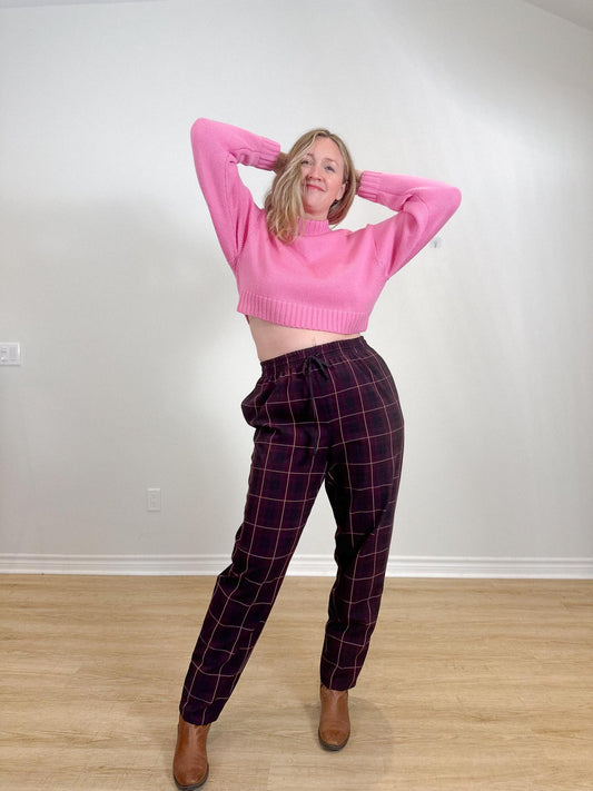 Wilfred Soleste Maroon Plaid Drawstring Pants (Size L)