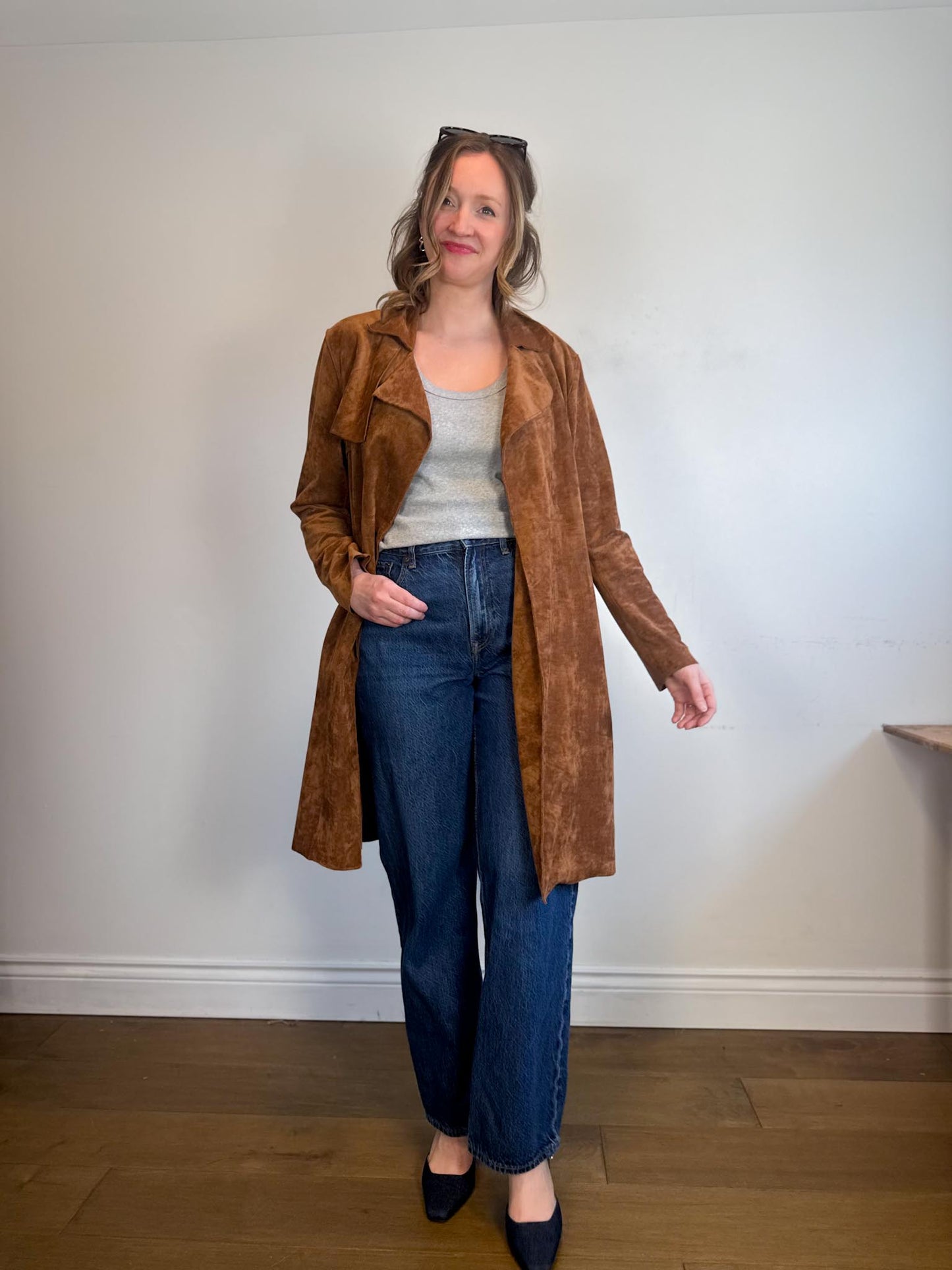 Anthropologie BLANKNYC Faux Leather Wrap Trench Coat in Brown (Size L)