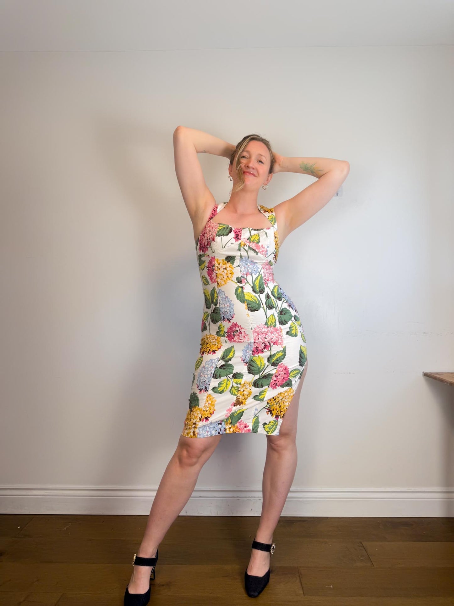 Anthropologie "Slim Square-Neck Dress in Hydrangea Print" (Size M)