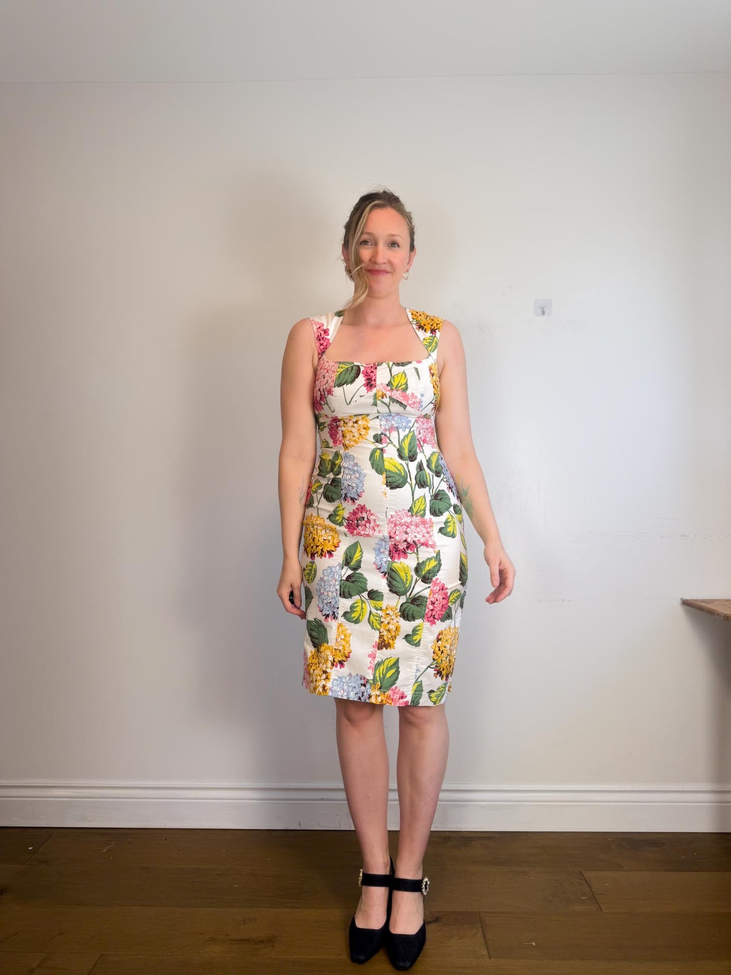 Anthropologie "Slim Square-Neck Dress in Hydrangea Print" (Size M)