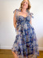 Lulus "Exceptionally Marvelous Blue Floral Organza Bustier Midi Dress" NWT (Size XL)
