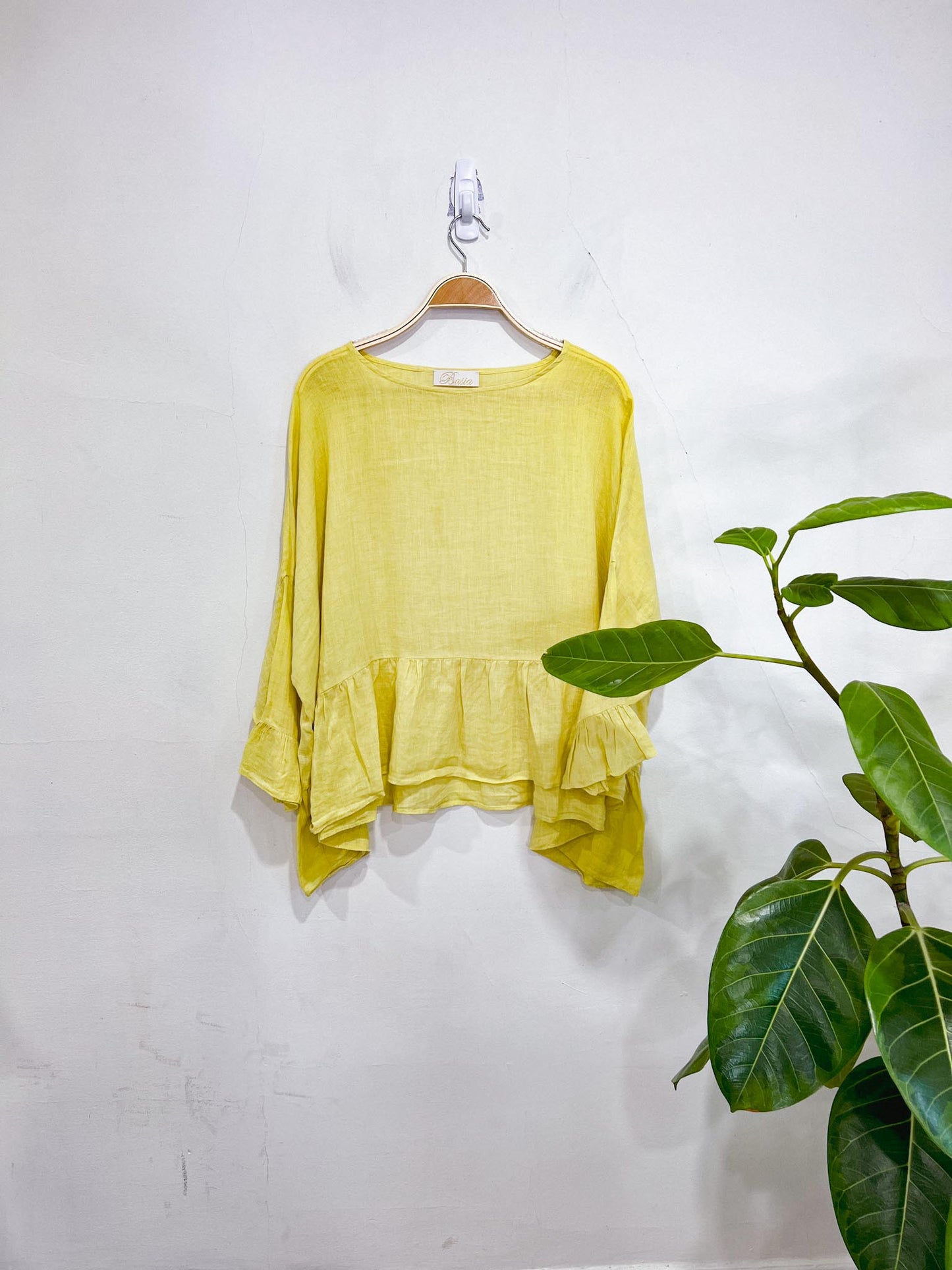 Basia Yellow Linen Ruffled Blouse SOLD AS IS (Size L/XL)