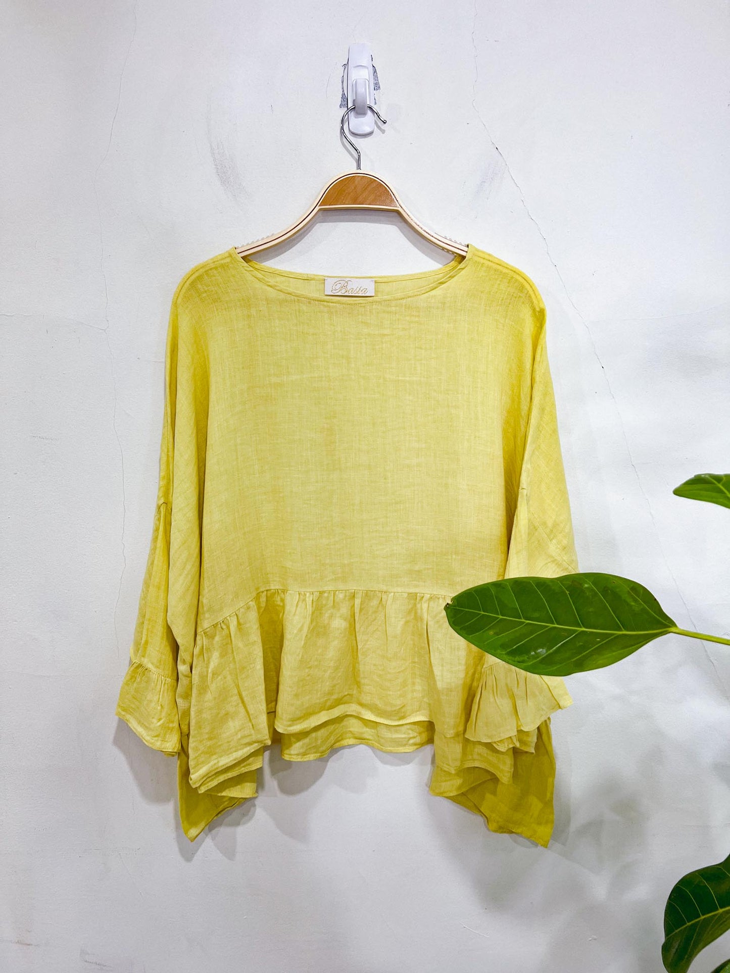 Basia Yellow Linen Ruffled Blouse SOLD AS IS (Size L/XL)