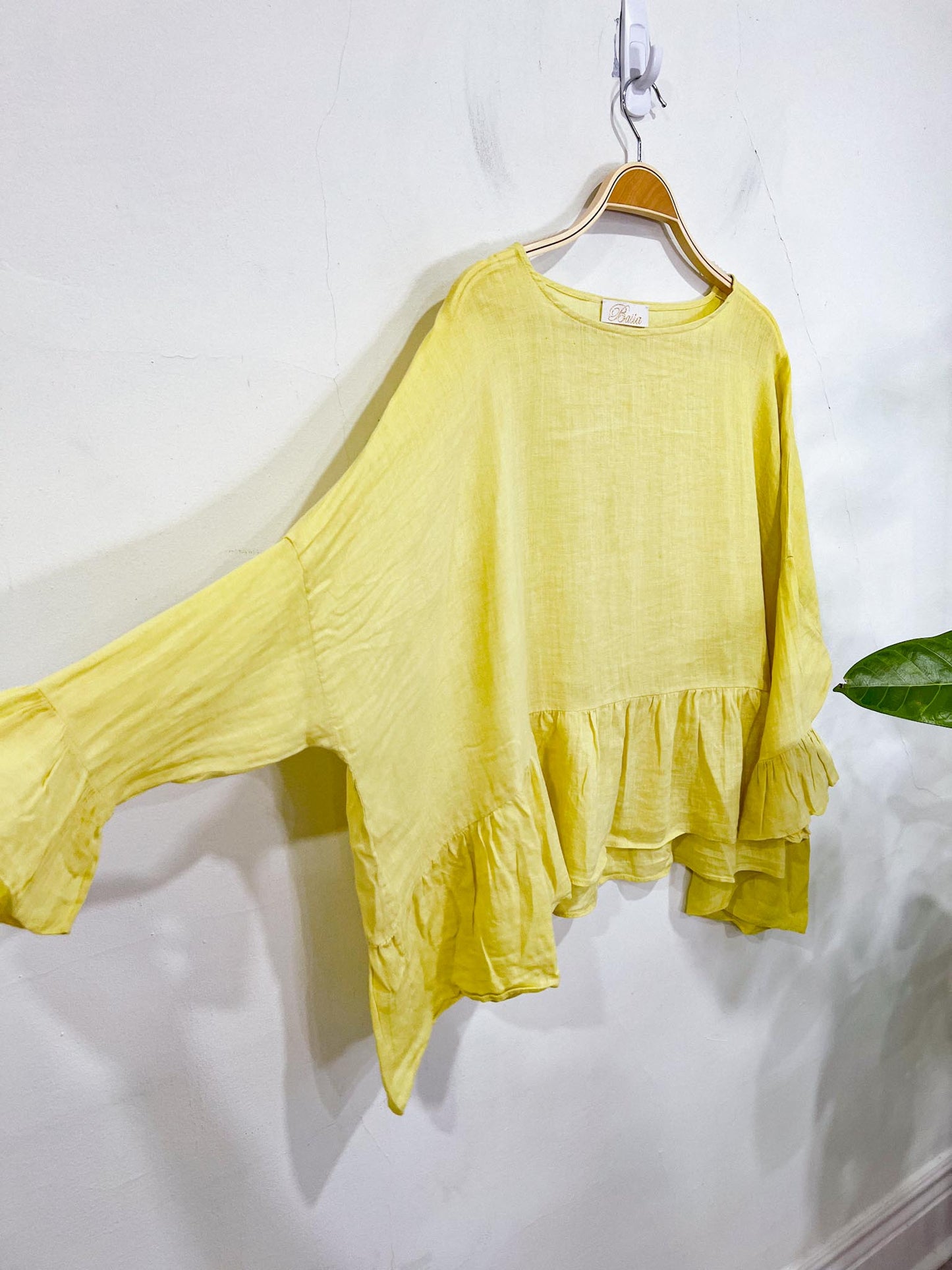 Basia Yellow Linen Ruffled Blouse SOLD AS IS (Size L/XL)