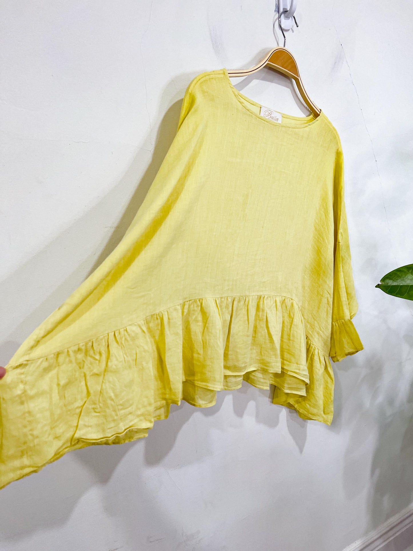 Basia Yellow Linen Ruffled Blouse SOLD AS IS (Size L/XL)