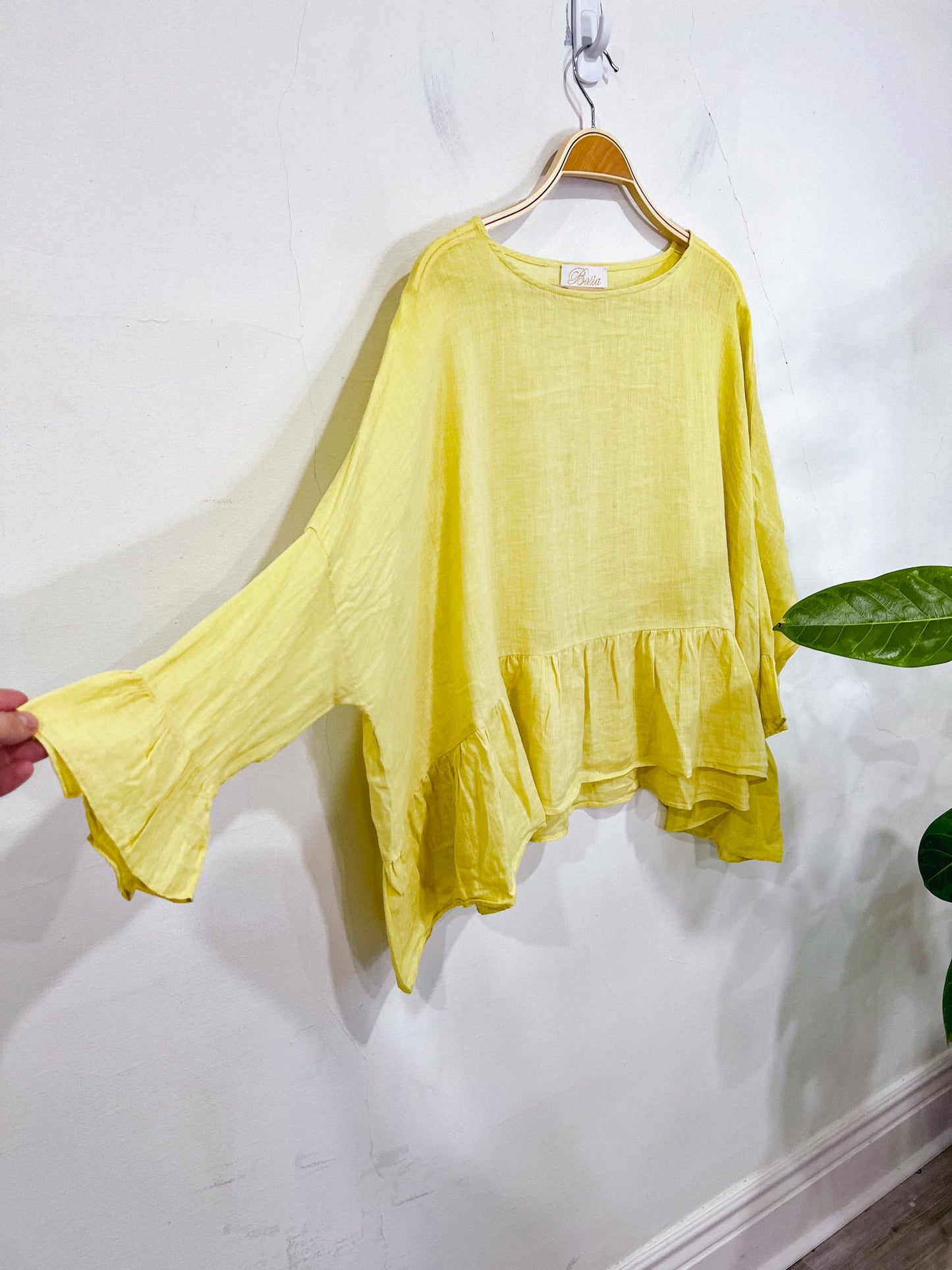 Basia Yellow Linen Ruffled Blouse SOLD AS IS (Size L/XL)