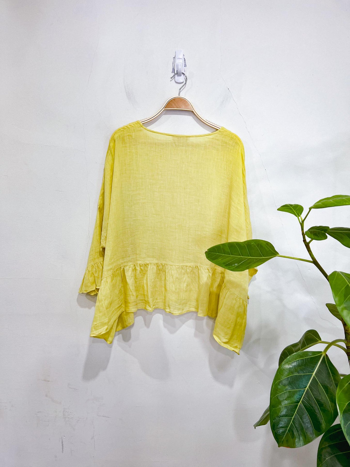 Basia Yellow Linen Ruffled Blouse SOLD AS IS (Size L/XL)