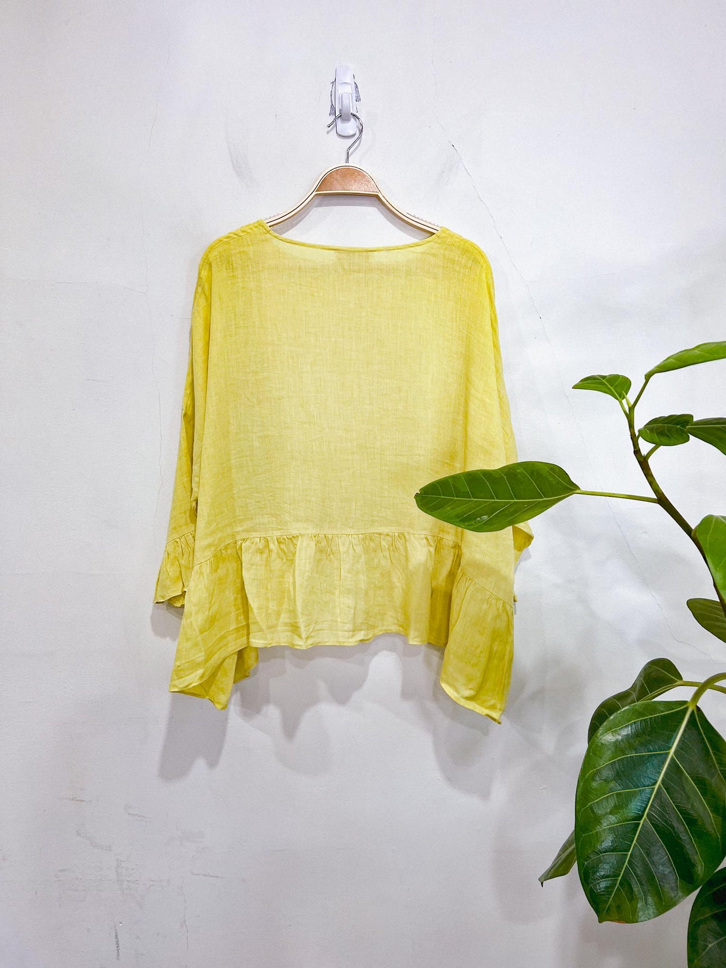 Basia Yellow Linen Ruffled Blouse SOLD AS IS (Size L/XL)