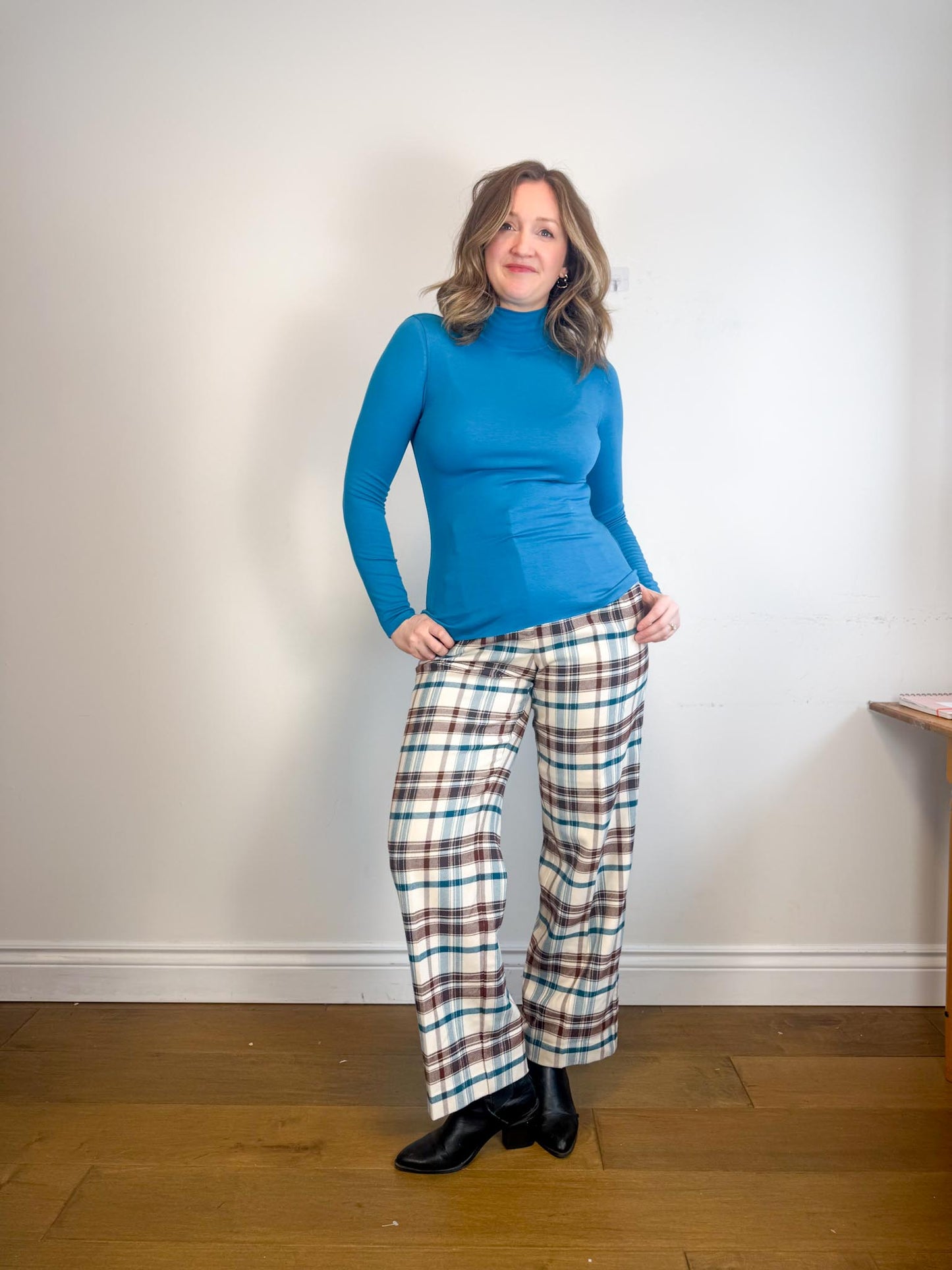 Wilfred Plaid Trousers in White/Brown/Blue (Size 10)