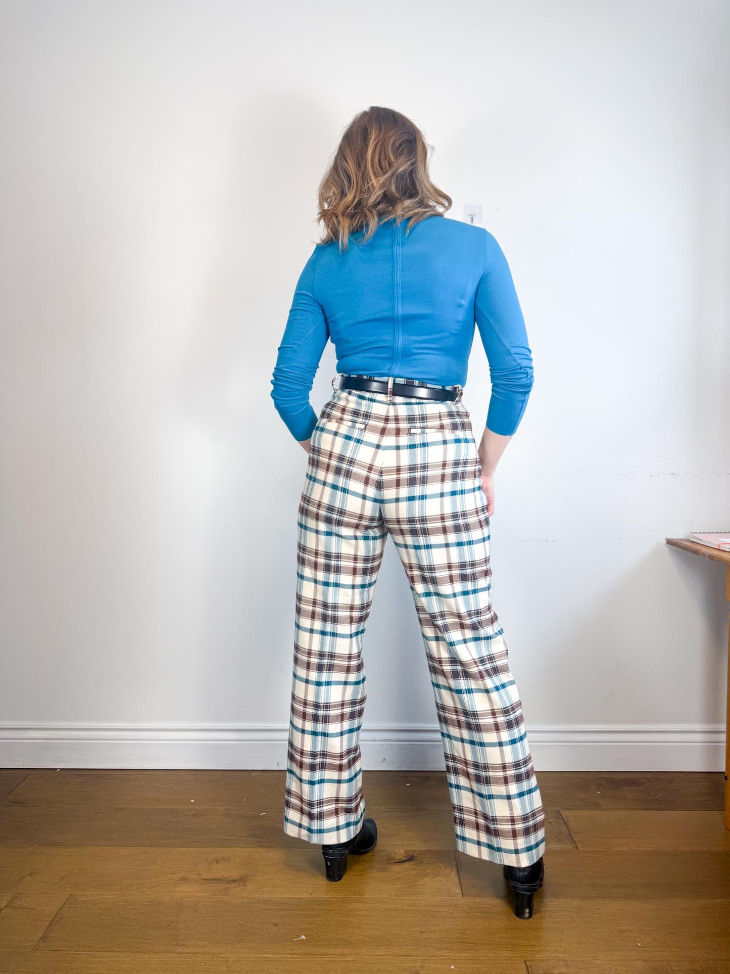Wilfred Plaid Trousers in White/Brown/Blue (Size 10)