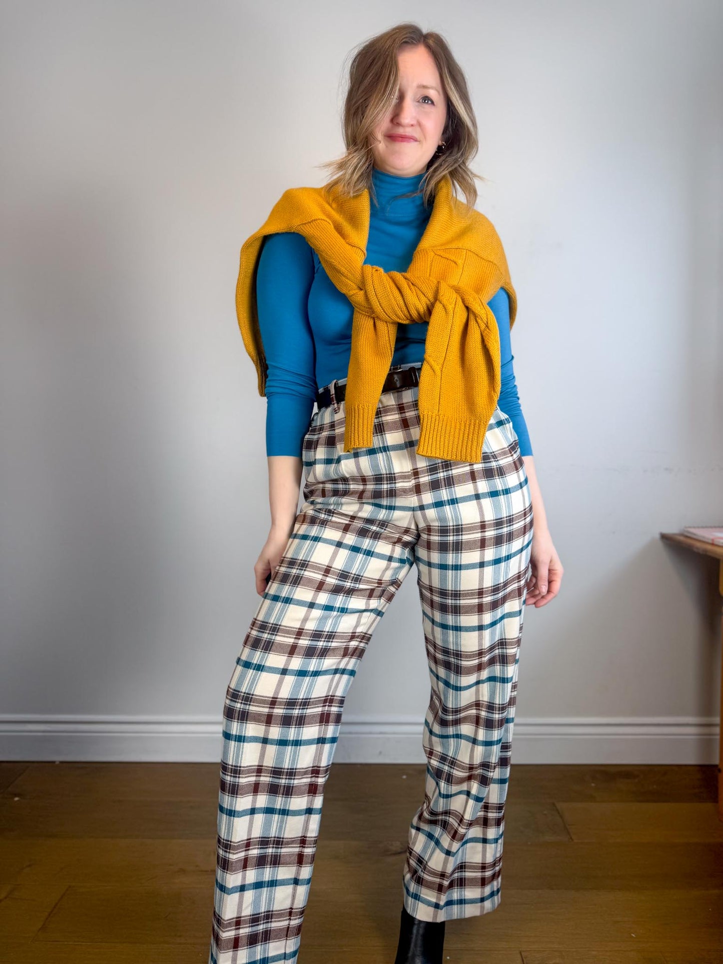 Vintage Cable Knit Wool Sweater in Mustard (Size XL)