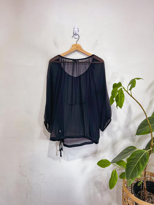 Eileen Fisher Silk Sheer Blouse in Black (Size XL)