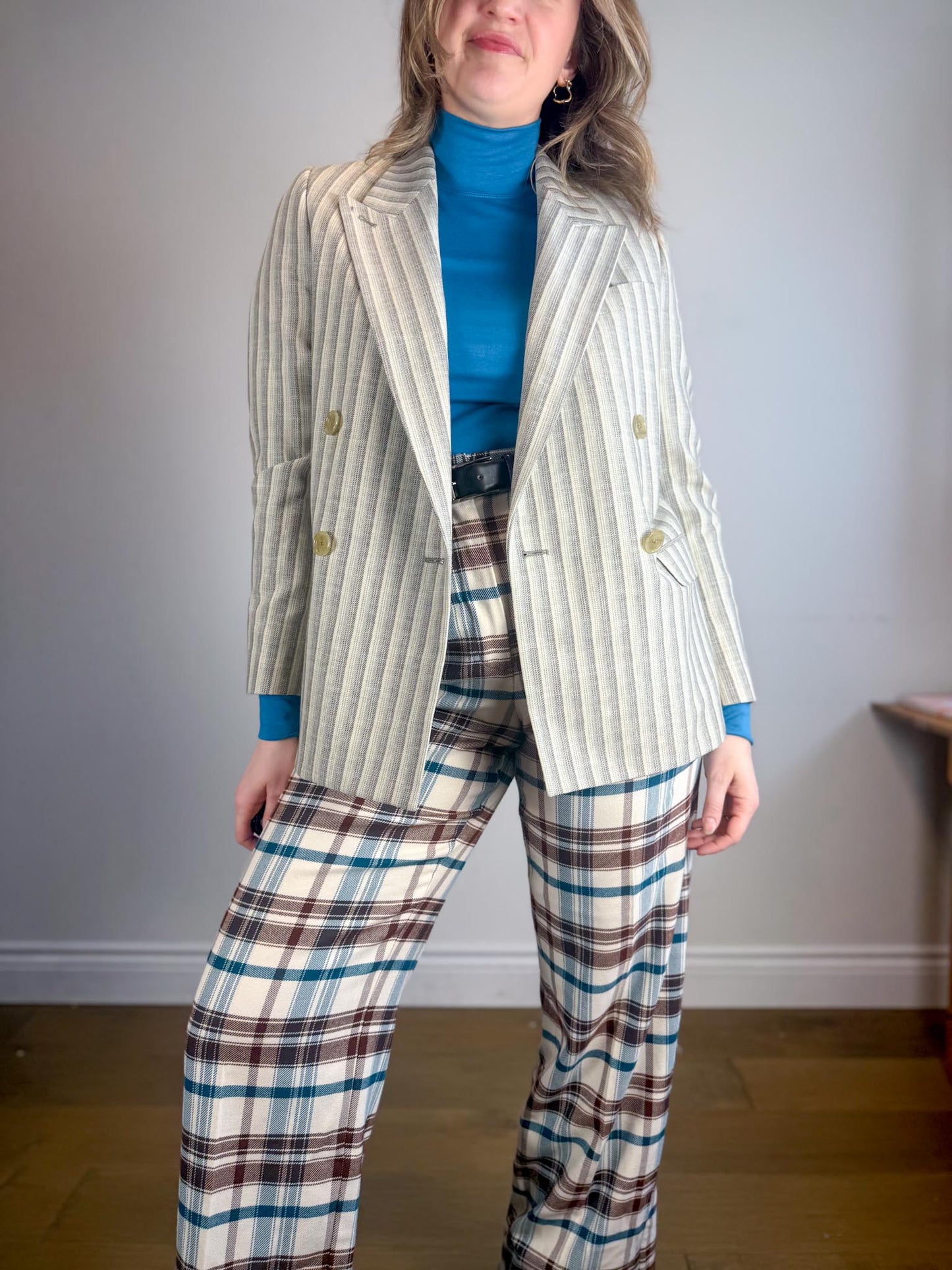 Wilfred Plaid Trousers in White/Brown/Blue (Size 10)