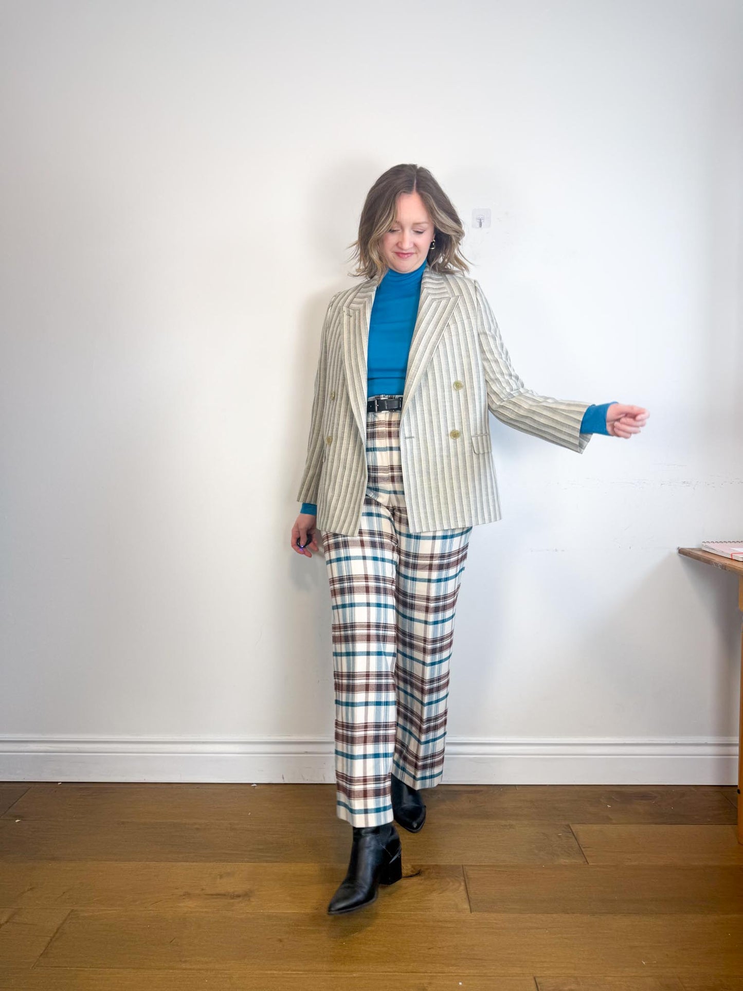 Wilfred Plaid Trousers in White/Brown/Blue (Size 10)