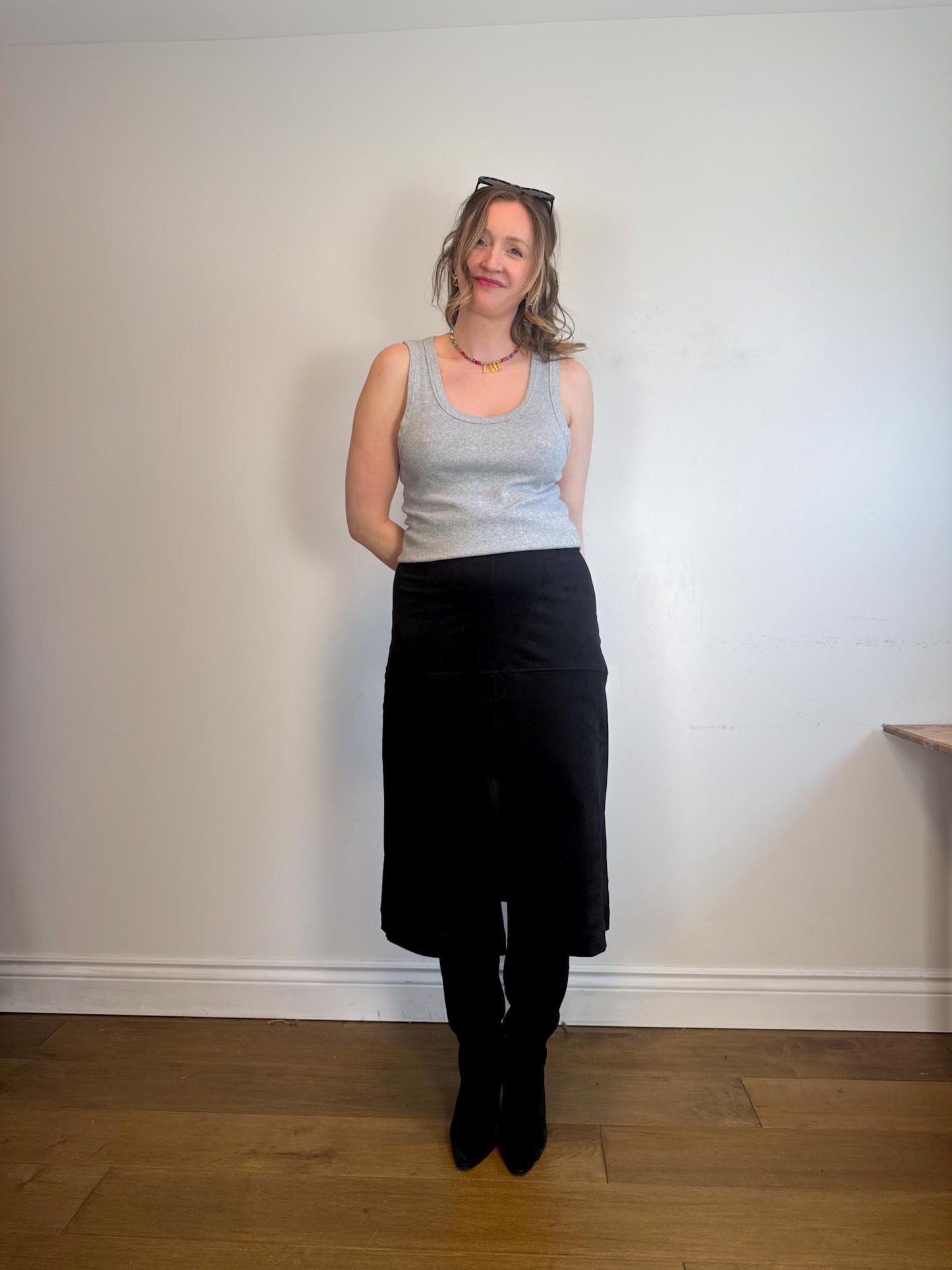 Grade & Gather "Michelle Vegan Suede Pencil Skirt in Black" NWT (Size L)