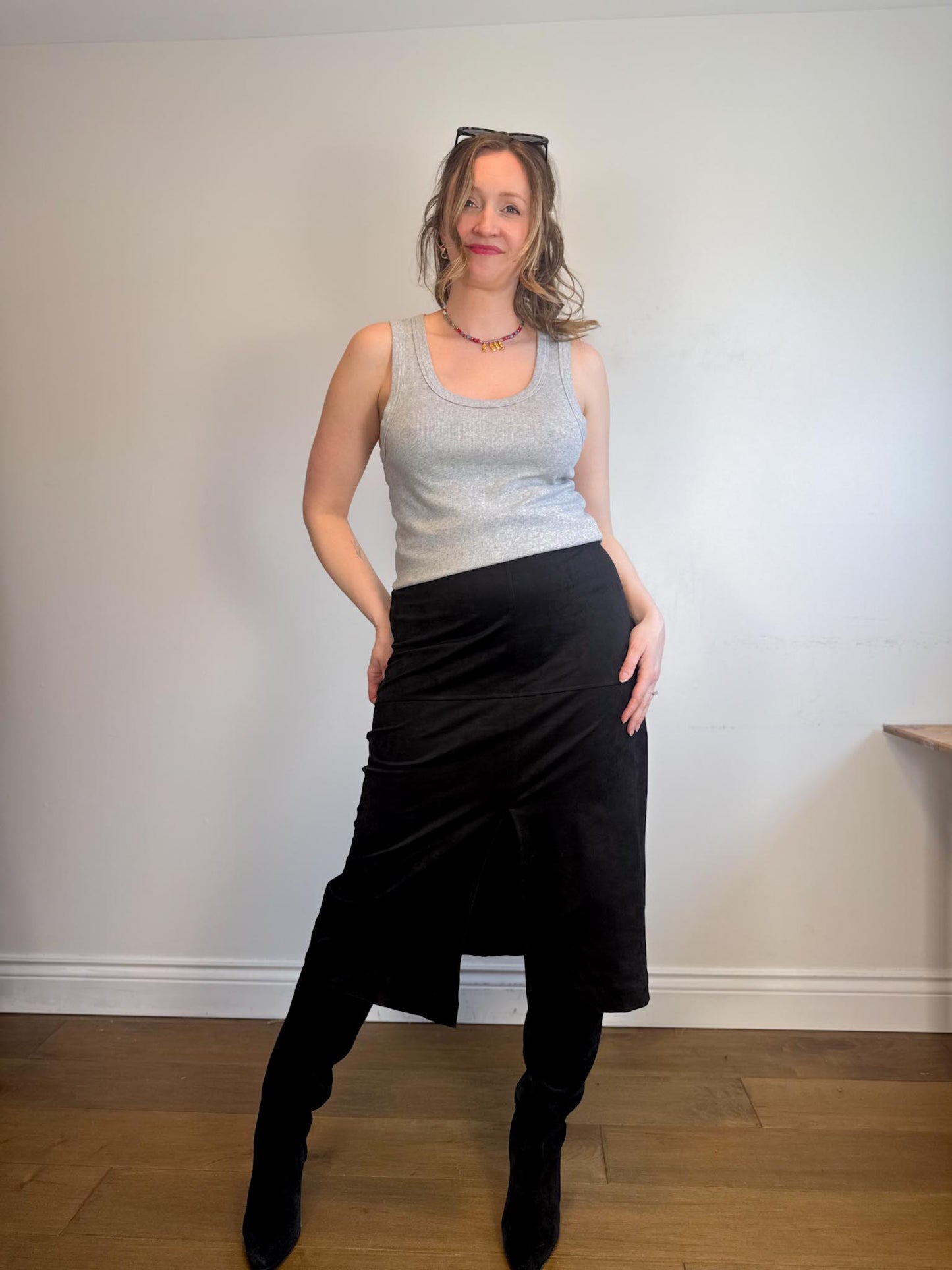 Grade & Gather "Michelle Vegan Suede Pencil Skirt in Black" NWT (Size L)