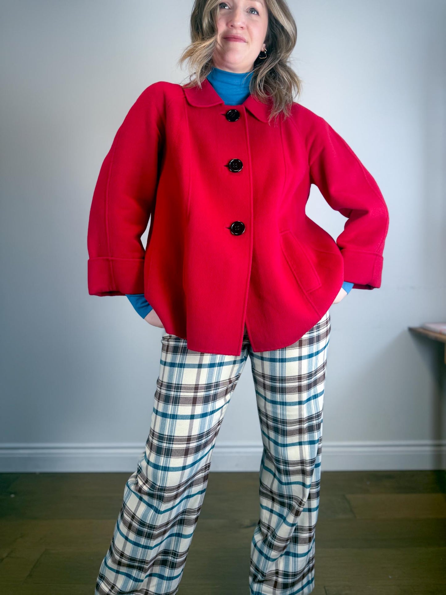 Wilfred Plaid Trousers in White/Brown/Blue (Size 10)