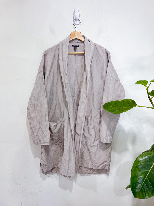 Eileen Fisher Crinkle Long Open Jacket in Grey Bone (Size S/M)