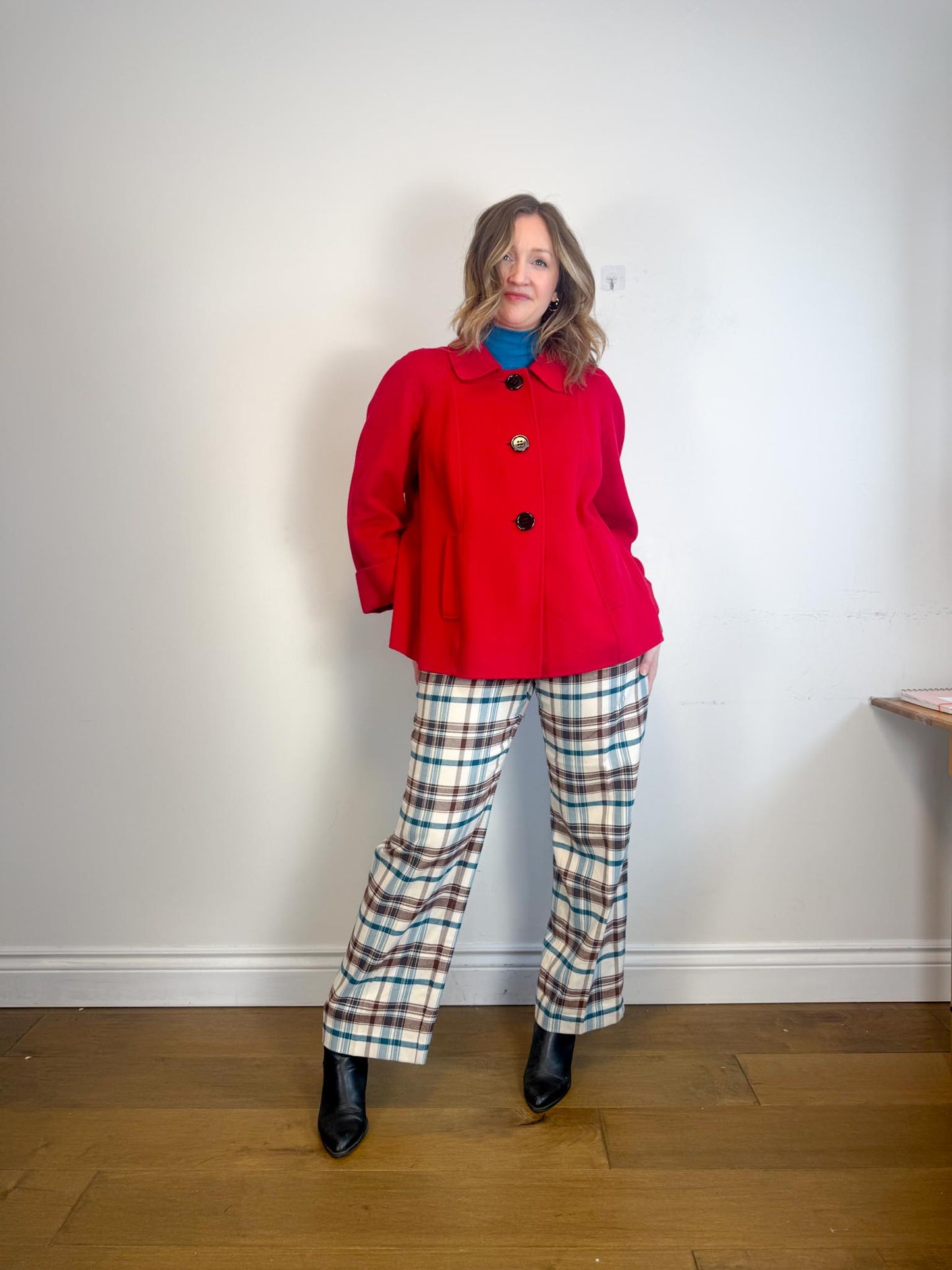 Wilfred Plaid Trousers in White/Brown/Blue (Size 10)