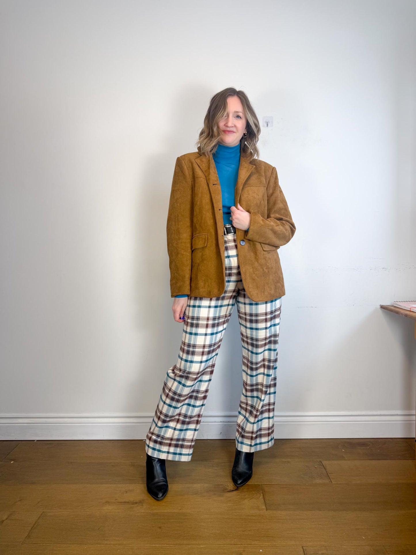 Wilfred Plaid Trousers in White/Brown/Blue (Size 10)