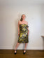 Anthropologie "One-Shoulder Printed Slim Midi Dress in Green/Gold" NWT (Size XL)