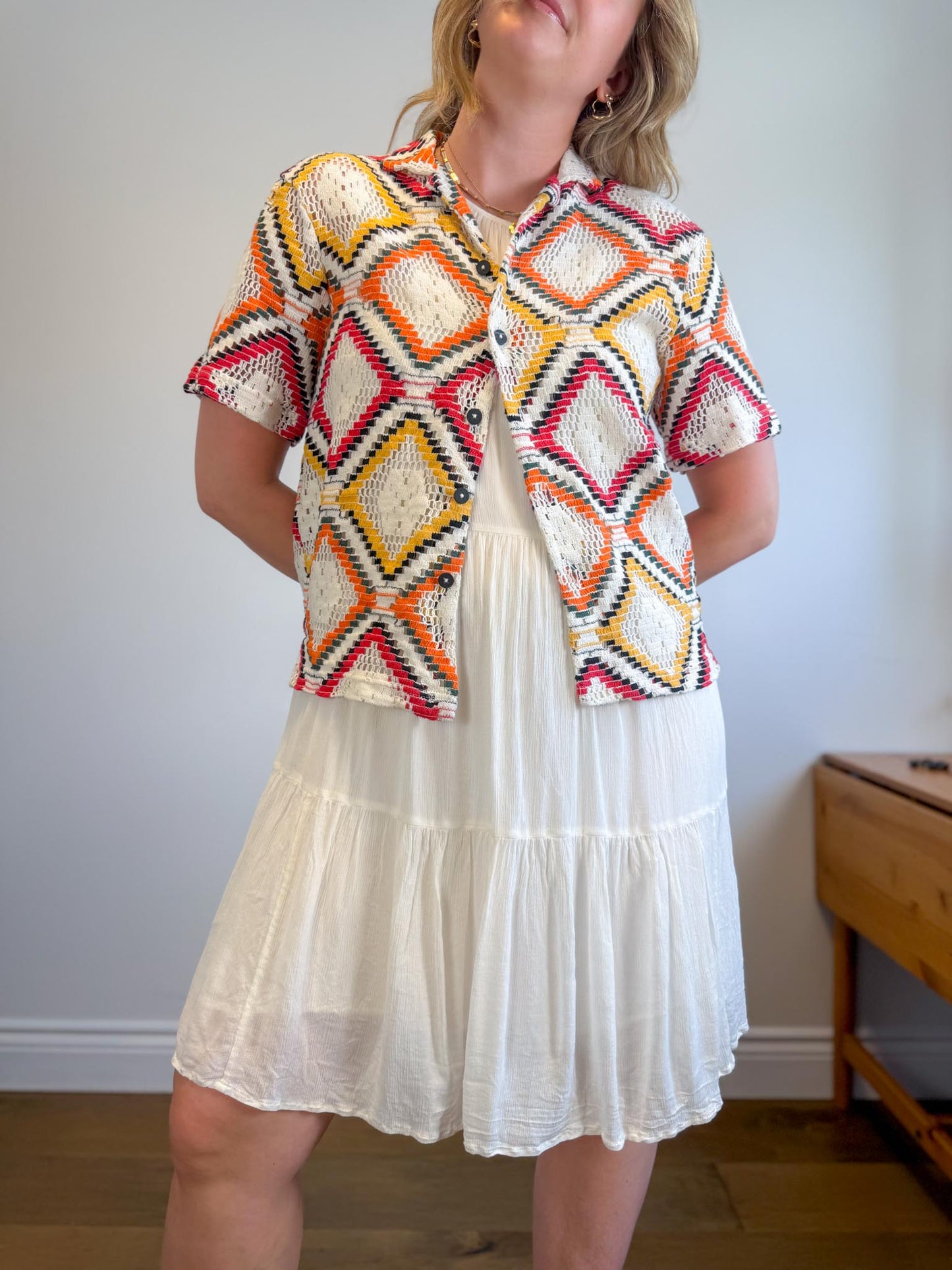 Zara Multi-Colour Crochet Button Down Top (Size S/M)