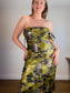 Anthropologie "One-Shoulder Printed Slim Midi Dress in Green/Gold" NWT (Size XL)
