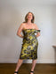 Anthropologie "One-Shoulder Printed Slim Midi Dress in Green/Gold" NWT (Size XL)