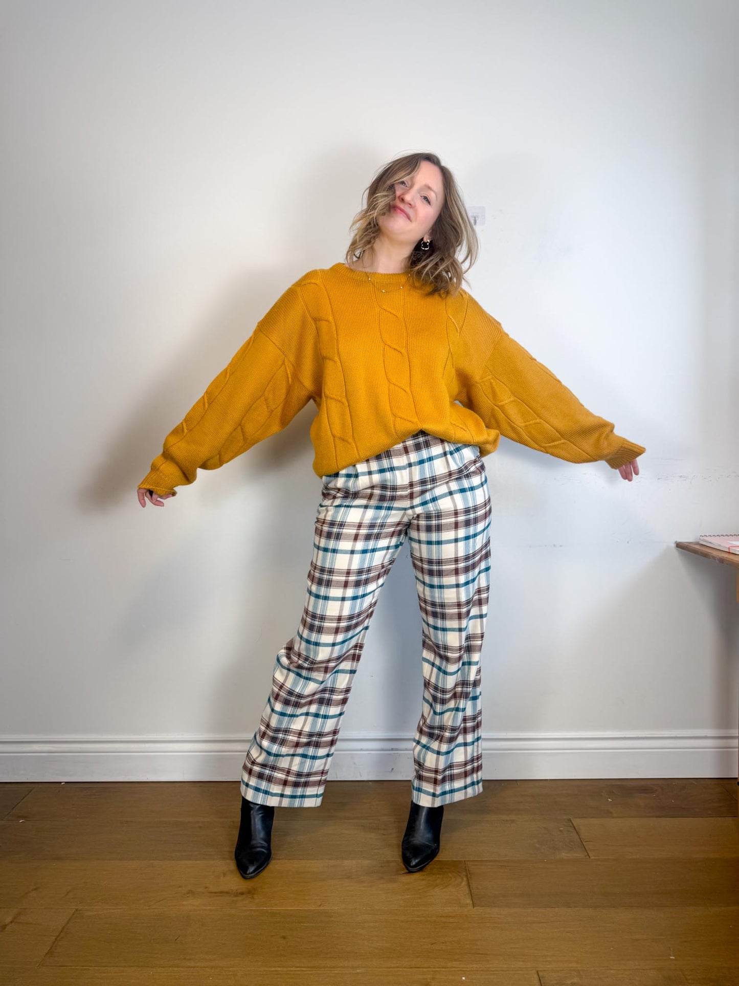 Wilfred Plaid Trousers in White/Brown/Blue (Size 10)