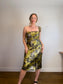 Anthropologie "One-Shoulder Printed Slim Midi Dress in Green/Gold" NWT (Size XL)
