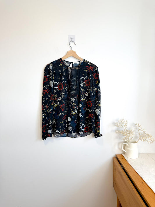 A.L.C Silk Lace Blouse in Black/Red Floral (Size S)