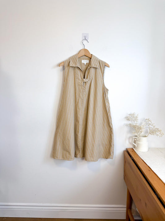 Banana Republic Striped Mini Dress in Beige/White/Black (Size L)