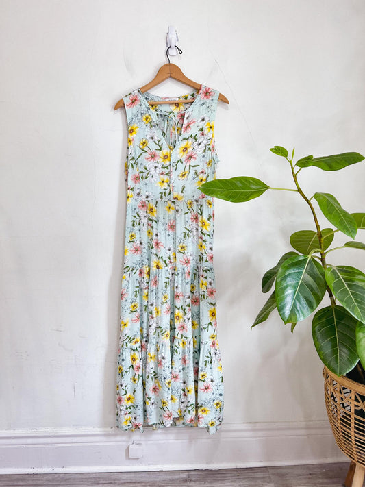 Calvin Klein Teal Floral Midi Dress (Size 10)