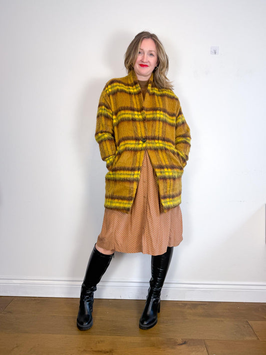 BLANK NYC Wool Blend Peacoat in Yellow & Brown Plaid (Size M)