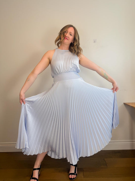 Wilfred "Intellect Satin Pleated Dress in Blue" (Size L)