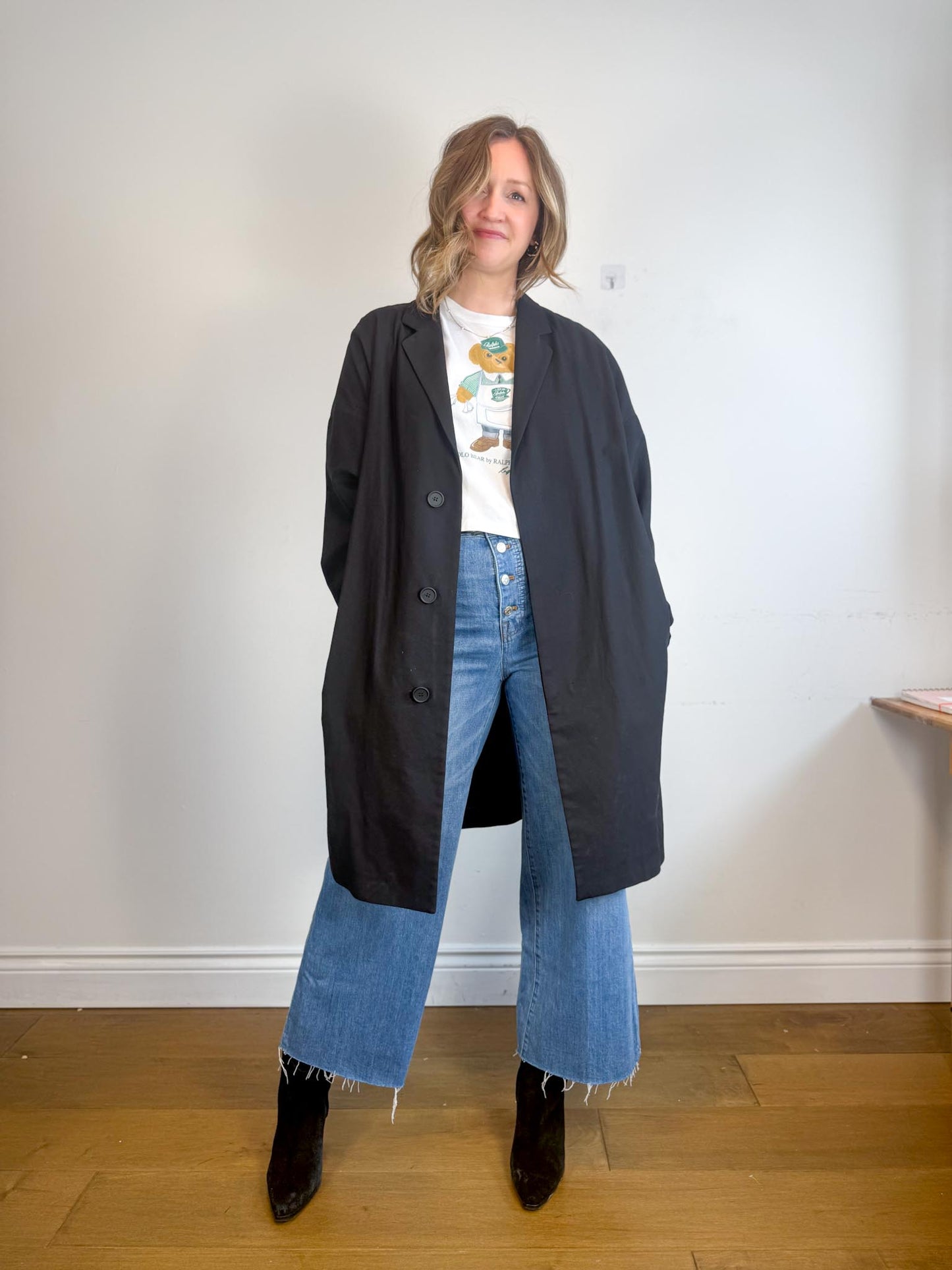 COS Lightweight Cotton Trench Coat in Black (Size L/XL)