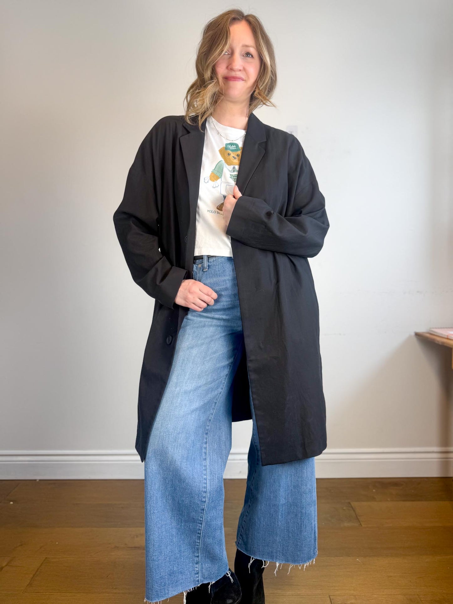 COS Lightweight Cotton Trench Coat in Black (Size L/XL)