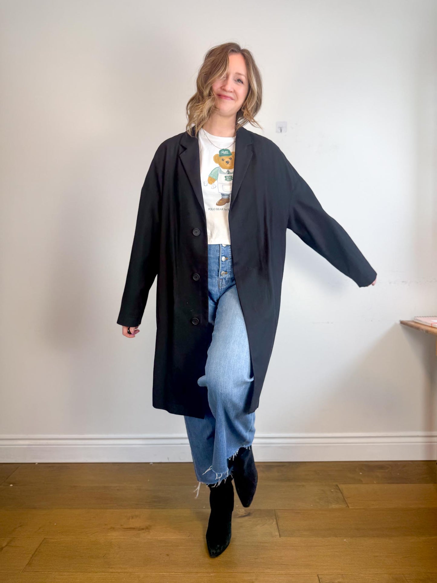 COS Lightweight Cotton Trench Coat in Black (Size L/XL)