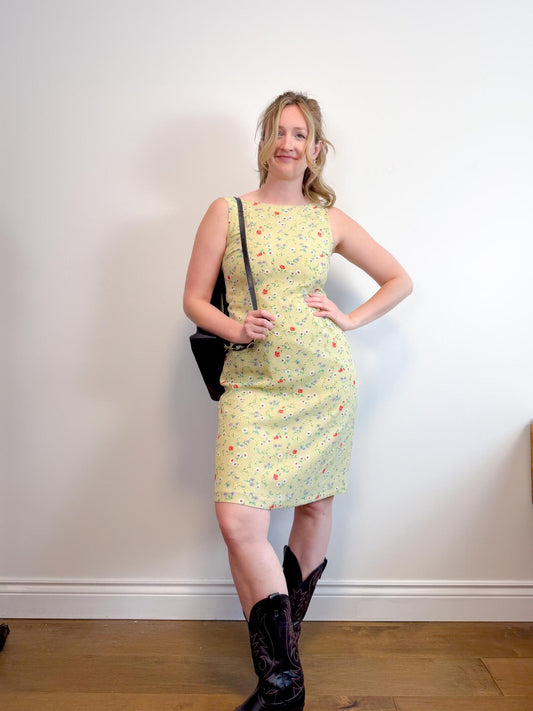 Vintage Green Floral Mini Dress (Size M/L)