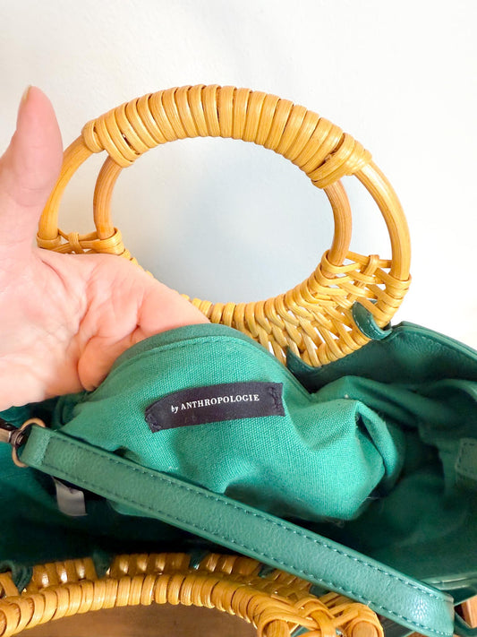Anthropologie "Marianne Green Purse with Rattan Handle"