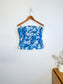 White House Black Market Silk Bustier Corset Top in White/Blue Floral (Size L)