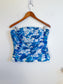 White House Black Market Silk Bustier Corset Top in White/Blue Floral (Size L)