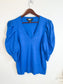 DKNY "Ribbed Knit Puff Sleeve T-Shirt in Blue (Size XL)