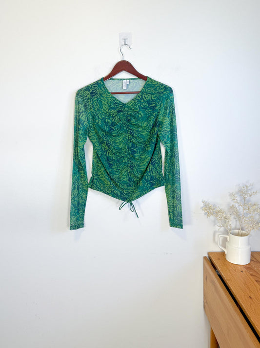 & Other Stories Sheer Top in Green Print (Size L)