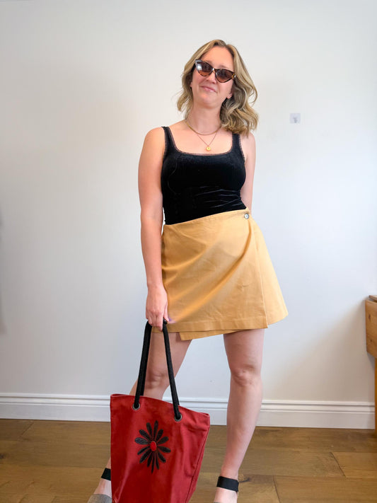 Babaton Wrap Style Mini Skirt in Tan (Size 16)