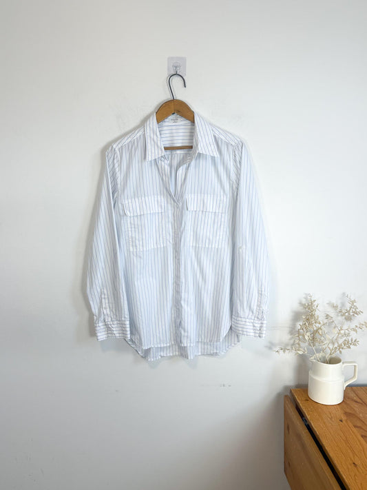 Babaton Striped Button Down in White/Blue (Size M)