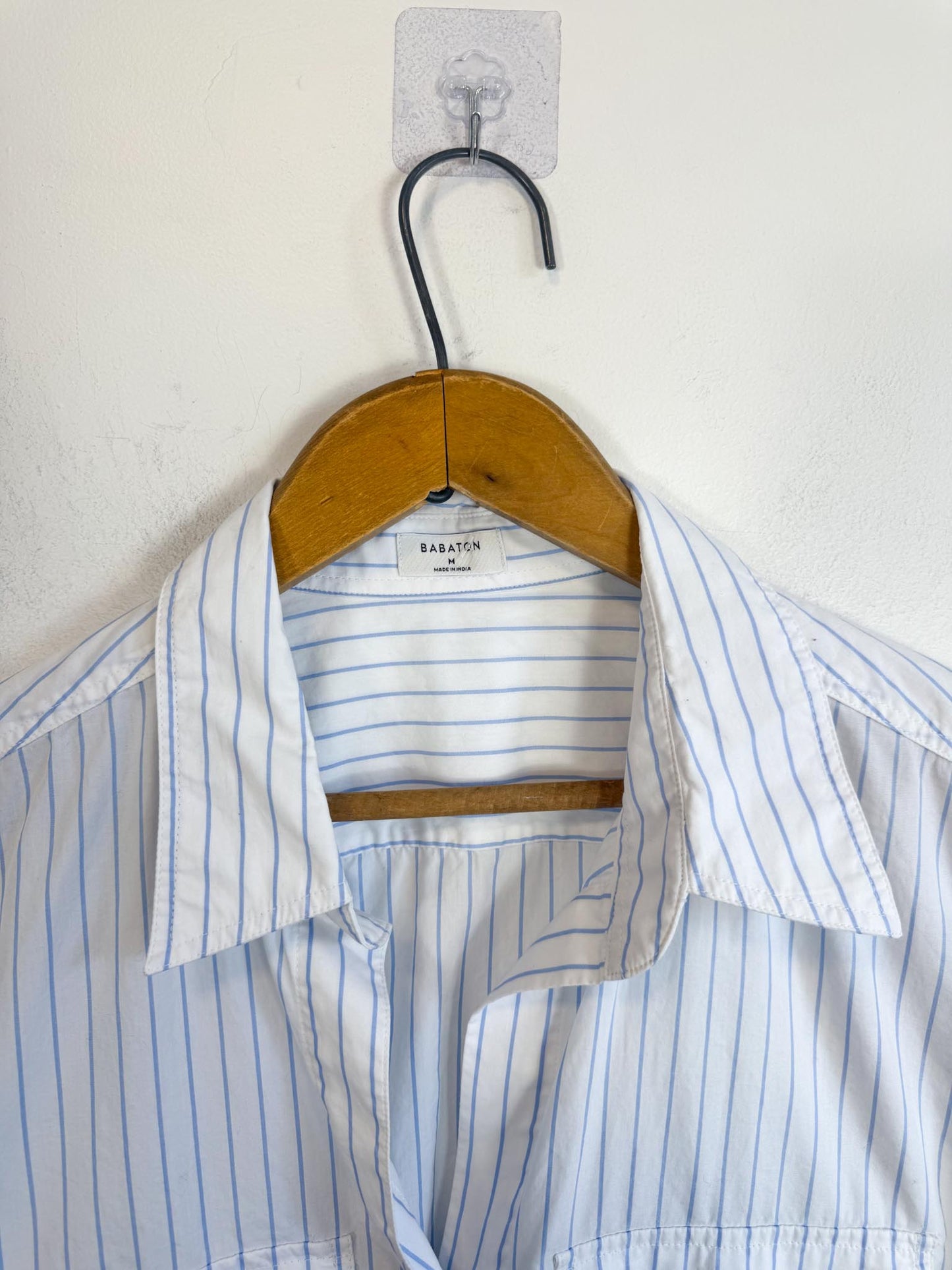 Babaton Striped Button Down in White/Blue (Size M)