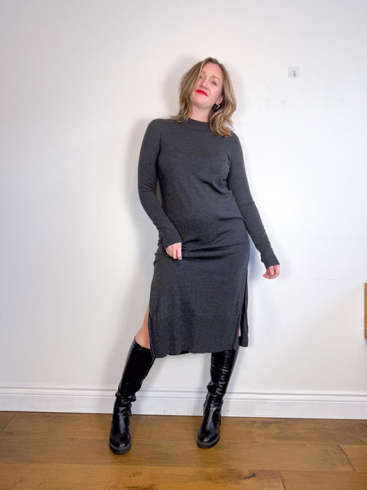 COS Wool Long Sleeve Sweater Dress in Grey (Size M)